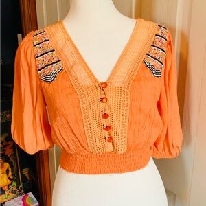 Chic Orange Embroidered Blouse